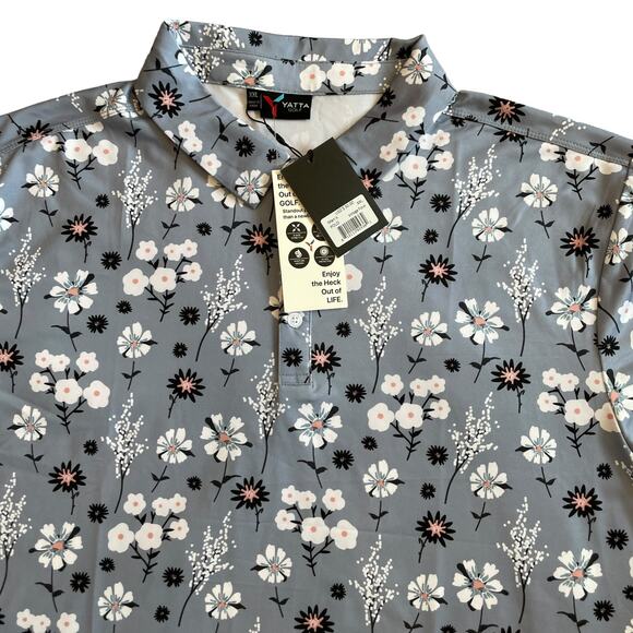 YATTA GOLF Men's Vintage Floral Short Sleeve Golf Polo Shirt Size XXL Gray NEW - Picture 1 of 10